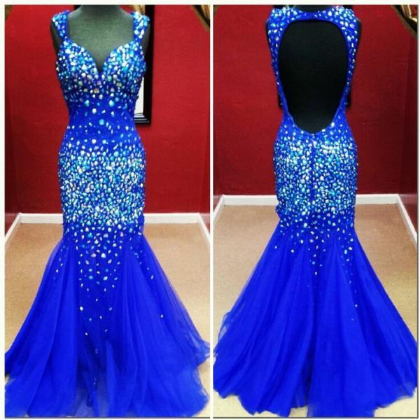 Blue Evening Dresses,Blue Prom Dresses,Sheath Wedding Dresses,Two